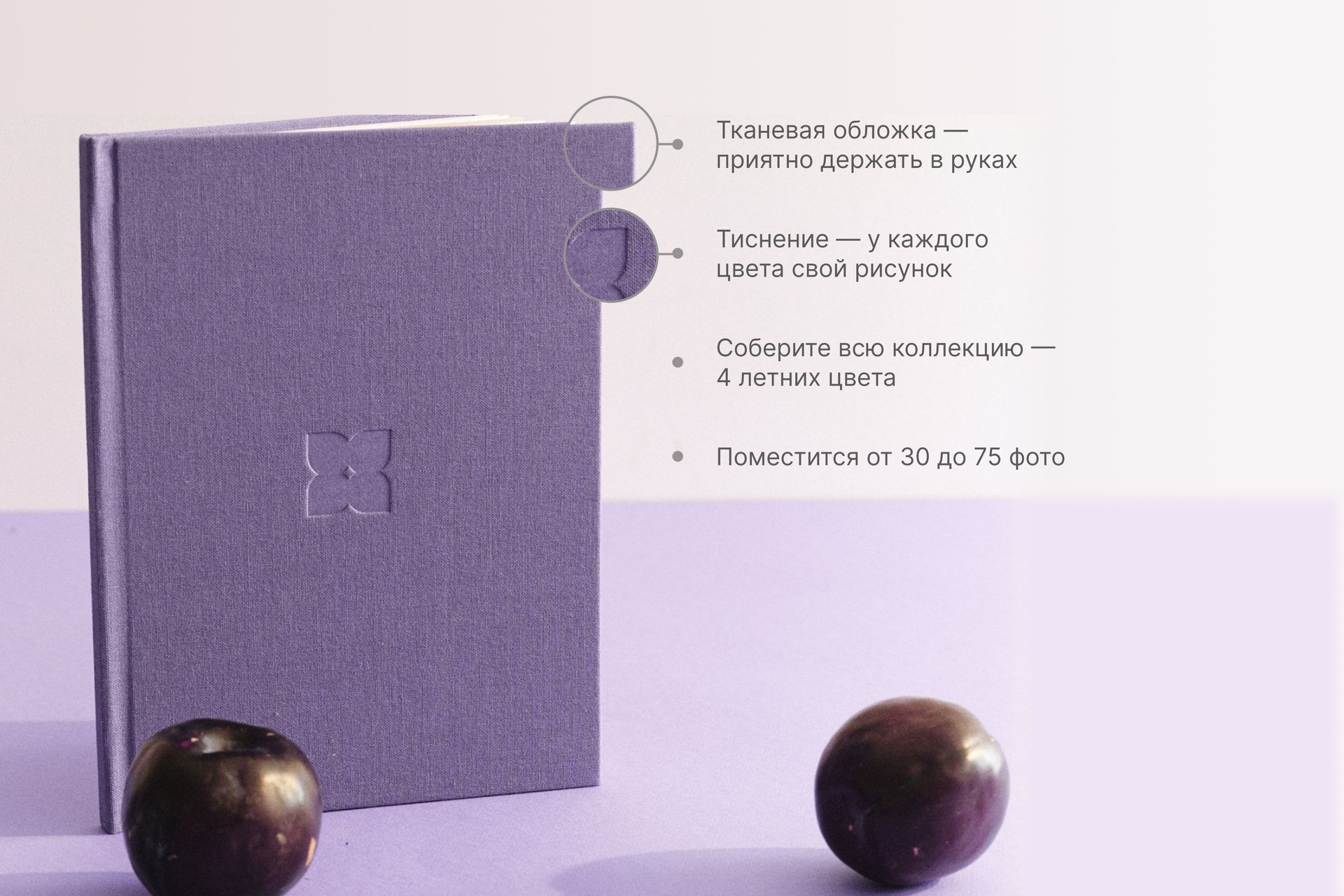 Минибук слива в тканевом переплете