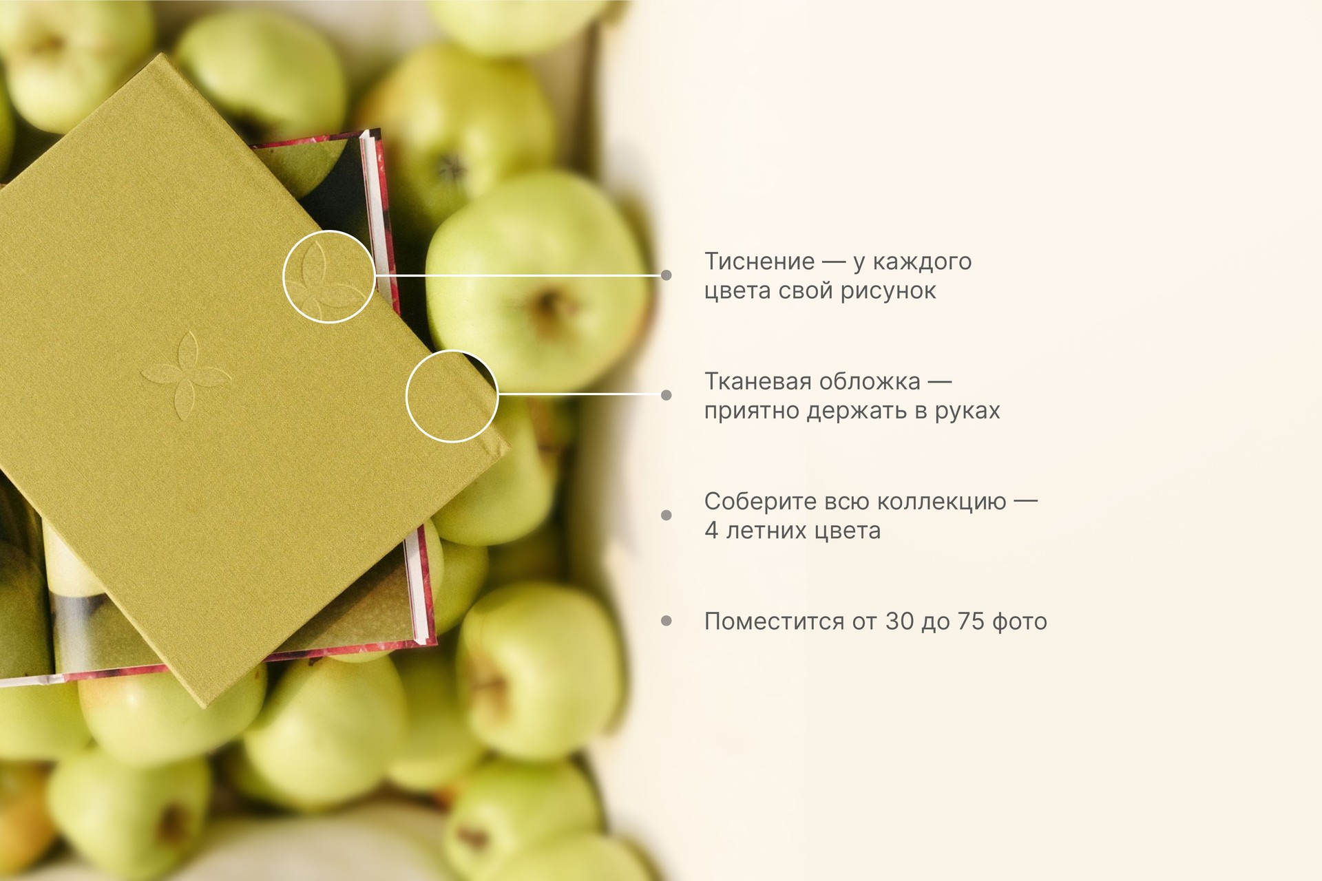 Минибук яблоко в тканевом переплете