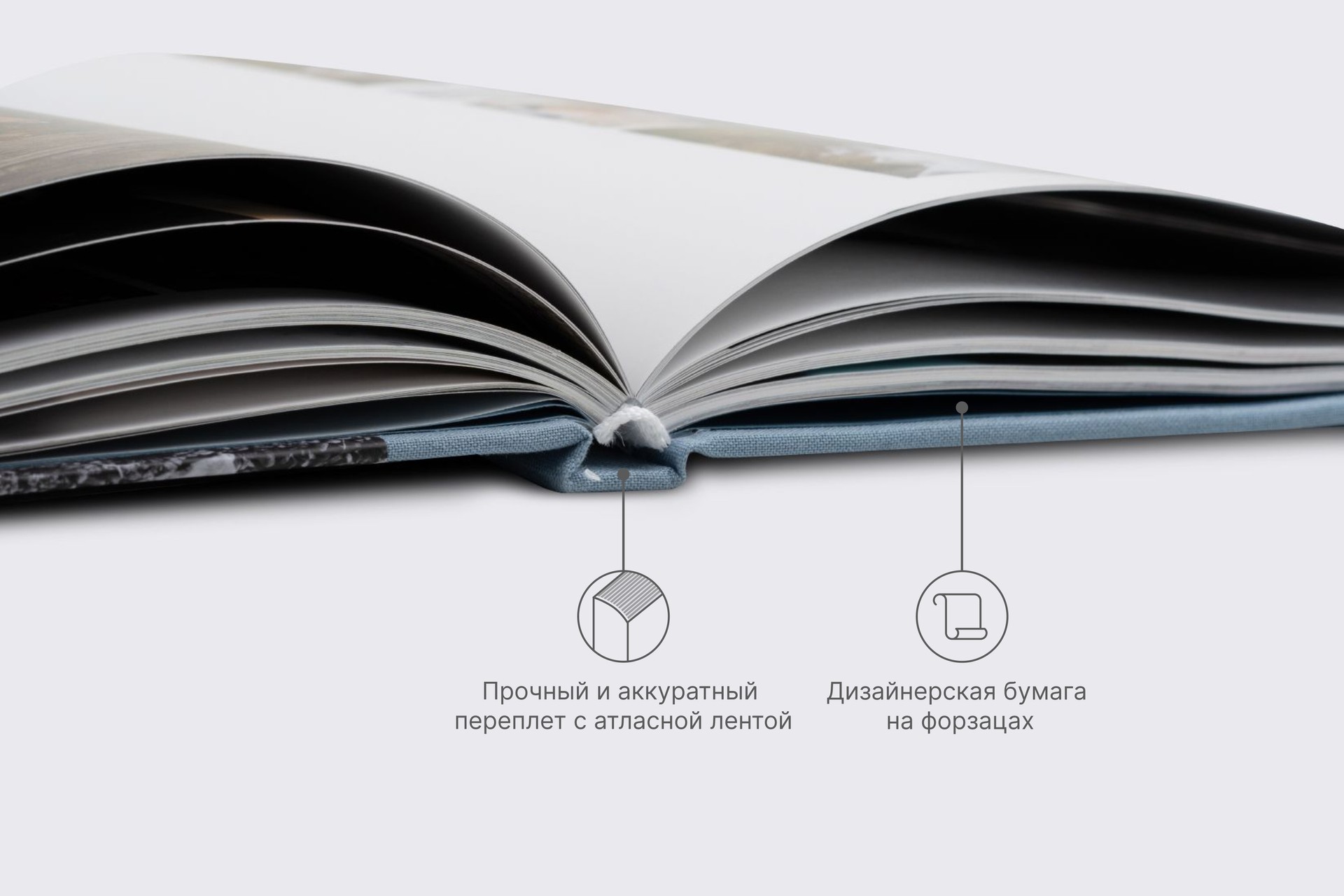 Коллекционная фотокнига в голубом тканевом переплете